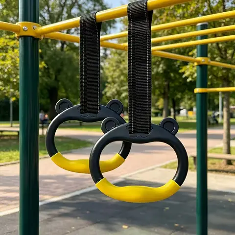 Adjustable Bear-Shaped Gymnastic Ring Set with Non-Slip Grips - Suitable for &, Indoor/Outdoor Swing Training Equipment