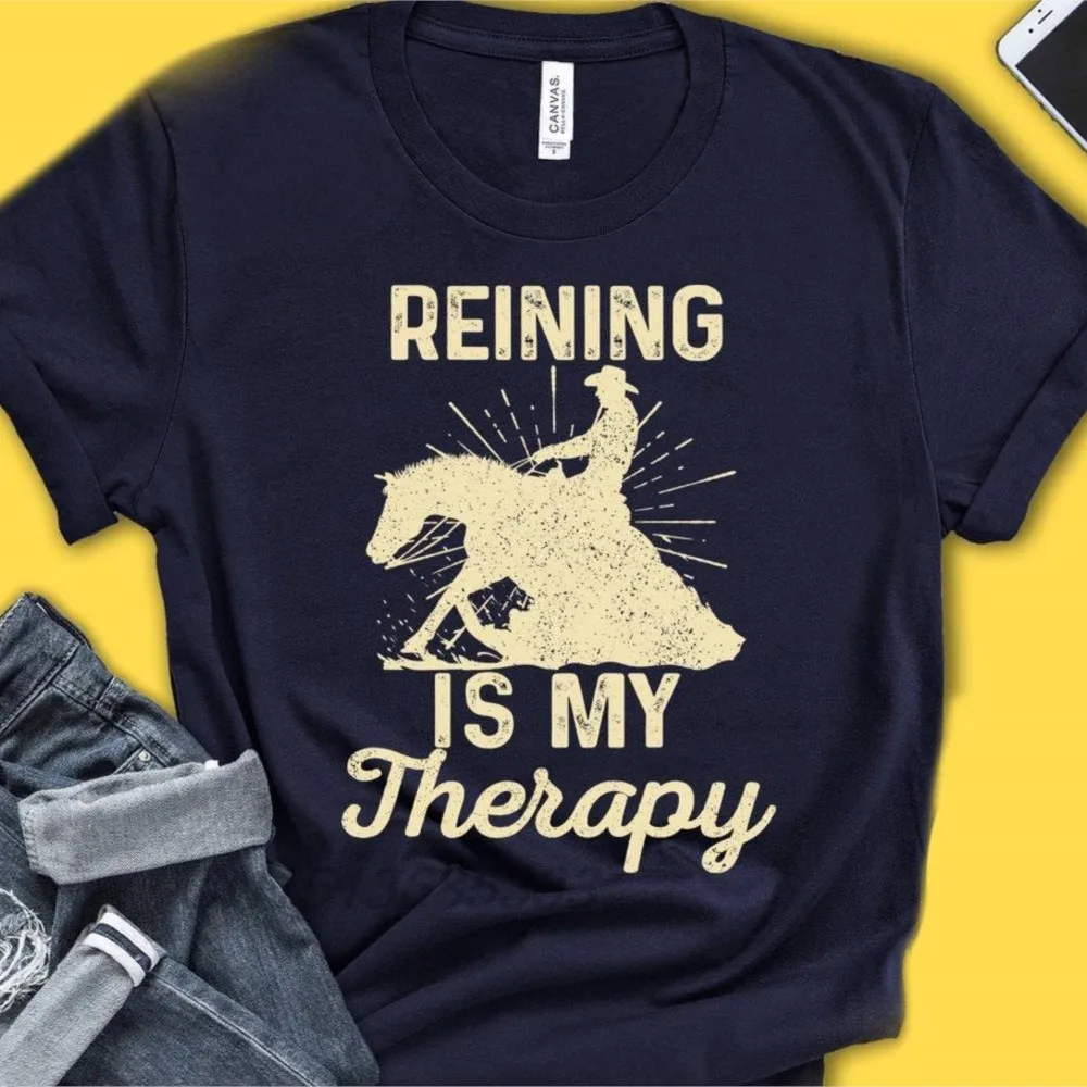 Reining Horse Is Mijn Therapie Vrouwen Retro T-Shirts Nieuwigheid Muzieknotatie Notes Hart Unisex Bedrukte T-Shirts Vintage T-Shirts