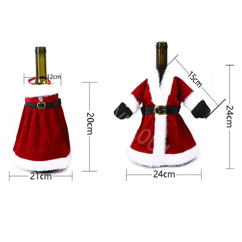 10PCS Christmas Red Dress Bottle Set Christmas Gift Bags Holder Drop Shipping Dust New Year  Gift Christmas Decoration For Home