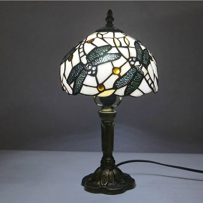 VIOLET Tiffany Glass Table Lamp LED Creative Design Dragonfly Pattern Desk Light Decor For Home Living Room Bedroom