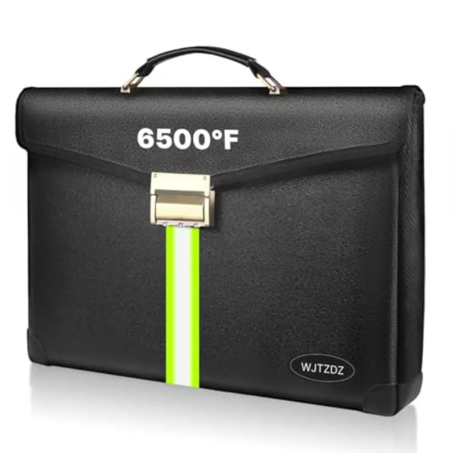 

6500°F Fireproof Document Bag with Lock, Upgraded Fireproof/Waterproof Money Bag with Zipper/Reflective Strip, Storage Pouch fo