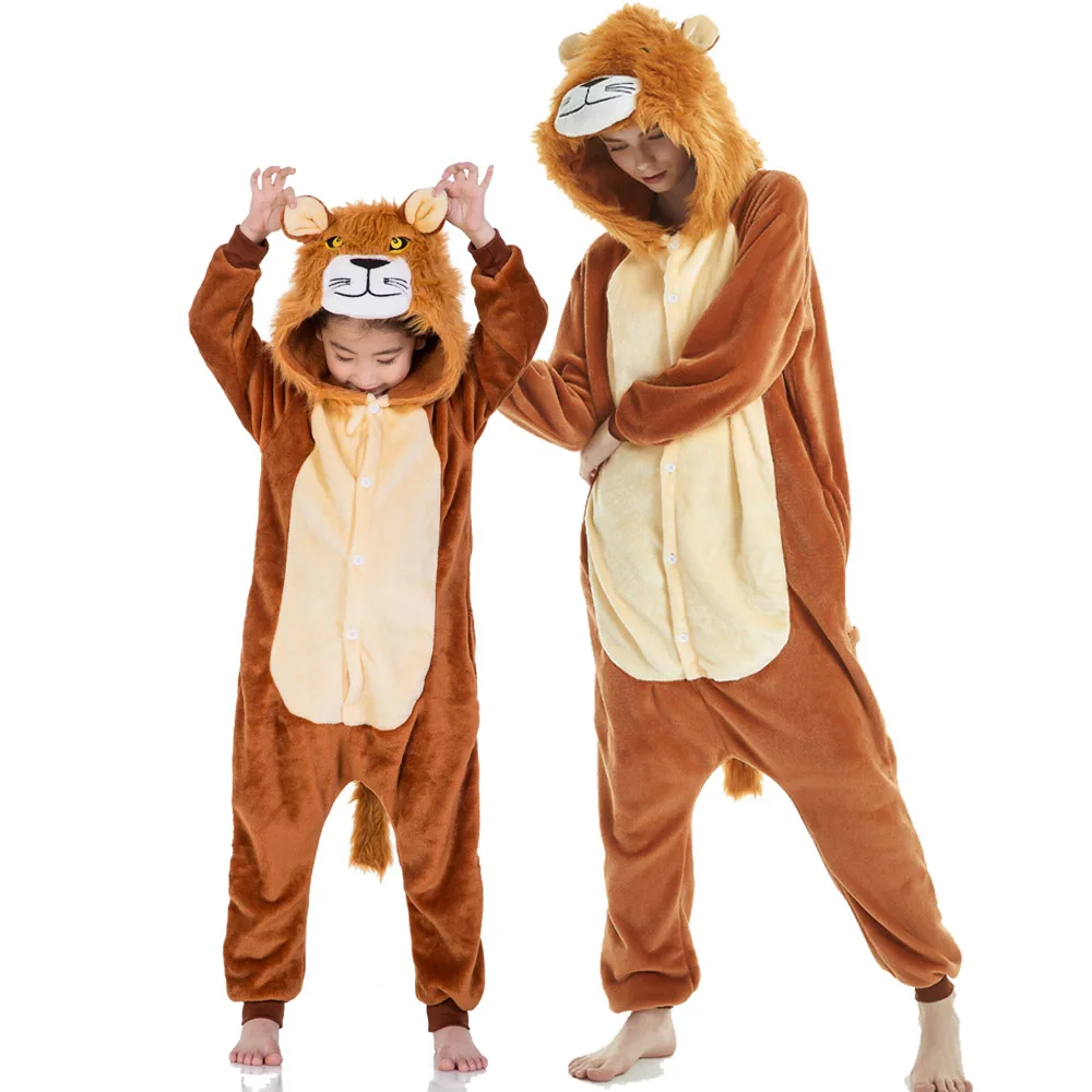 Dorosły dzieci kostium lwa zwierząt Halloween karnawał Party futrzane kostiumy Cosplay Onesie dziecko do odgrywania ról kombinezon Kigurumi body