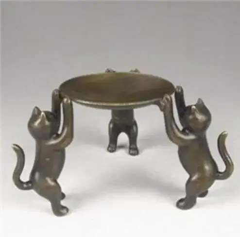 

decoration bronze factory Pure Brass Antique Elaborate China Old Copper Cats Statue Lucky Bring Wealth Auspicious