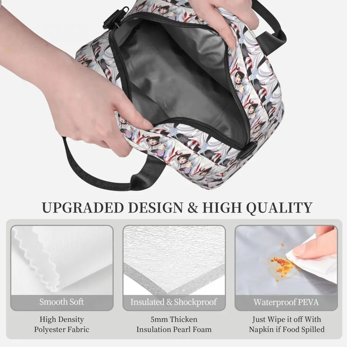 Manga Kimono Inuyasha Sesshomaru Insulated Lunch Bag for Women Kids Portable Food Boxes Thermal Lunch Box Tote view 3