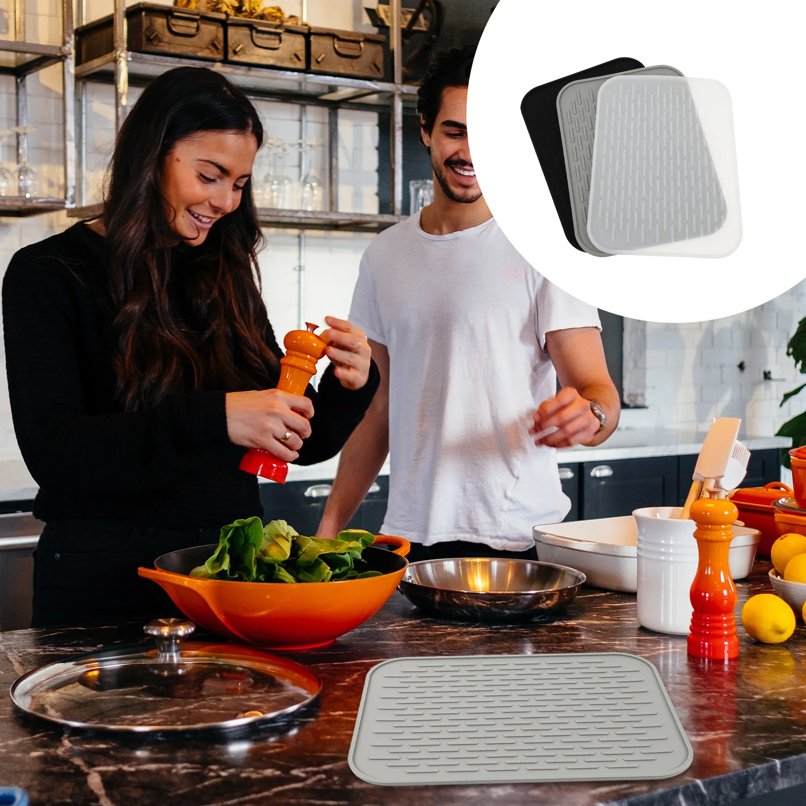 

3Pcs Silicone Draining Pad Tableware Drying Easy Clean Practical Material Rust Vegetable Dry Draining Pad