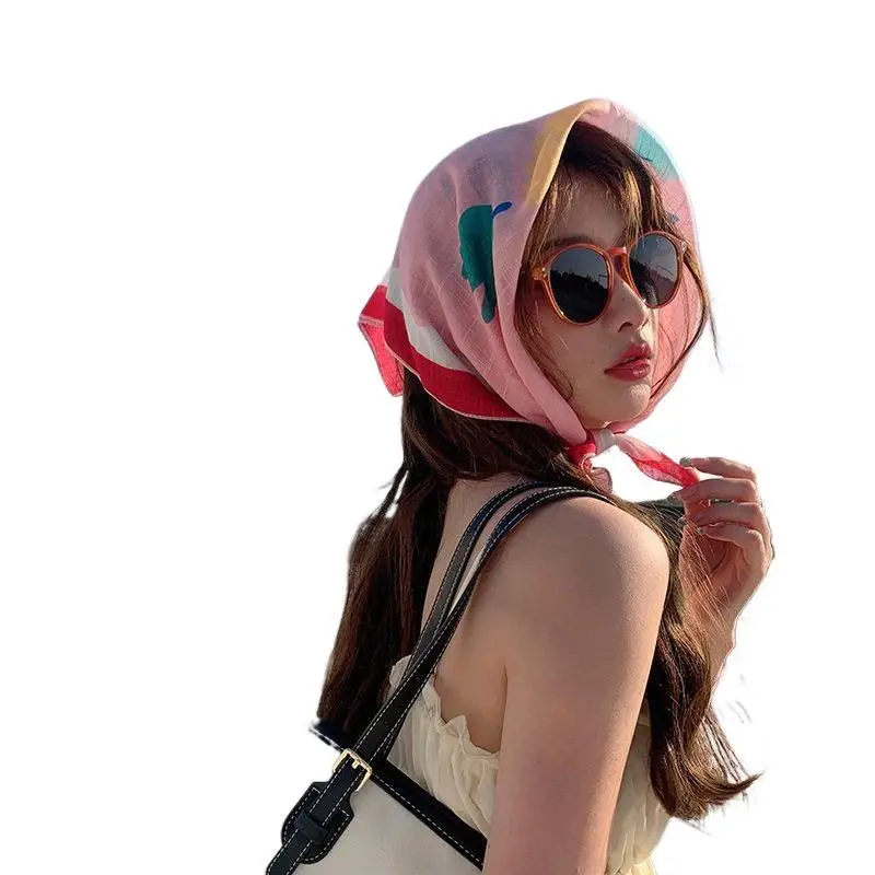 

Flower Printed Headscarf Women UV Protection French Pastoral Style Summer Lightweight Outdoor Casual Hair Wrap