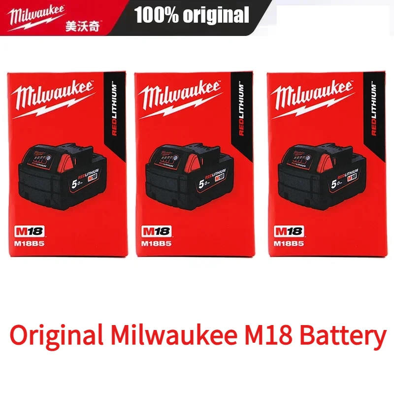 

Milwaukee M18 18V Battery M18B5 5.0Ah Redlithium High Output Lithium Ion Pack For Cordless Drills Impact Wrenches Power Tools
