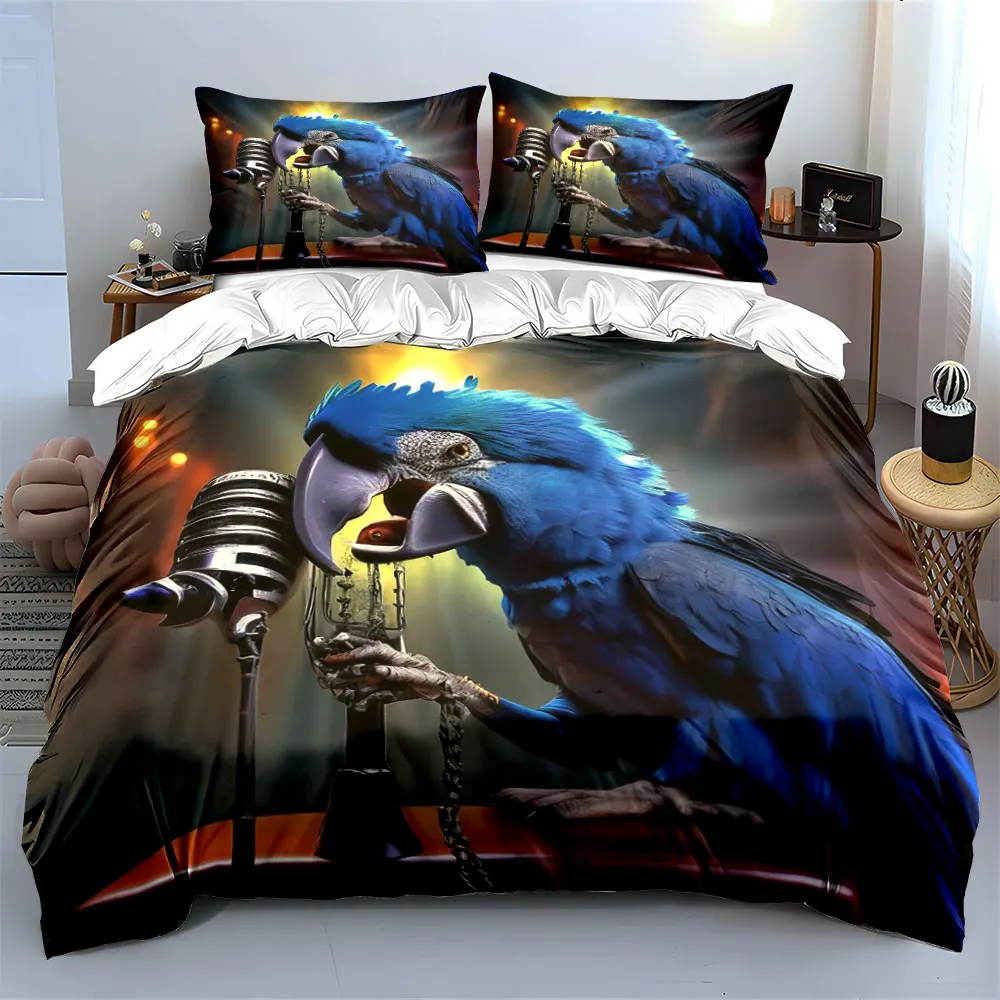

"Parrot Singing Decor Set" Multiple sizes kid's and adults' bedroom Exquisite 3PC bedding set, gift