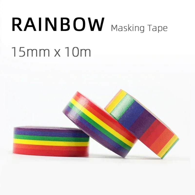 

1pcs 15mm*10m Adhesive Basic Decoration Masking Tape Stickers Rainbow Color Washi Tapes Set for Gift Album Diary