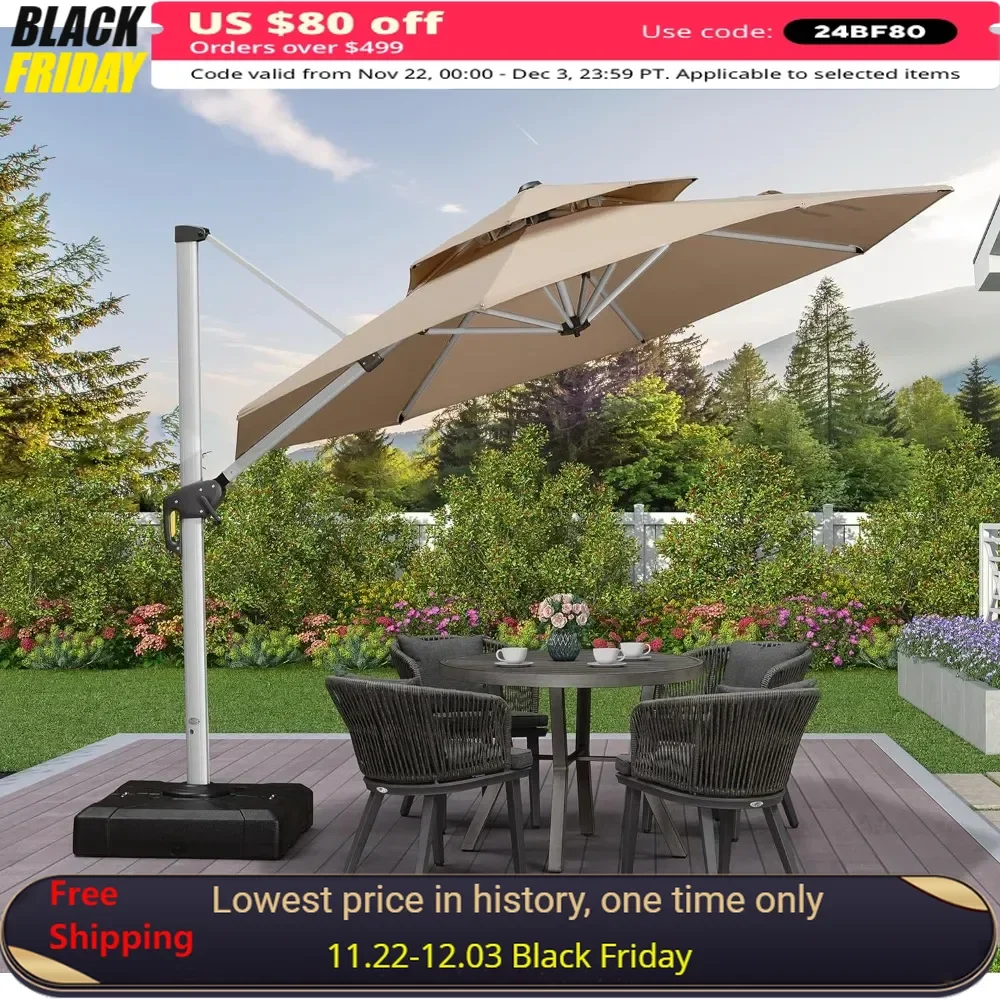 10ft Patio Umbrella, Outdoor Round Umbrella, Windproof Cantilever Umbrella, Sun Umbrellas for Pool Deck, Garden Hanging Parasol