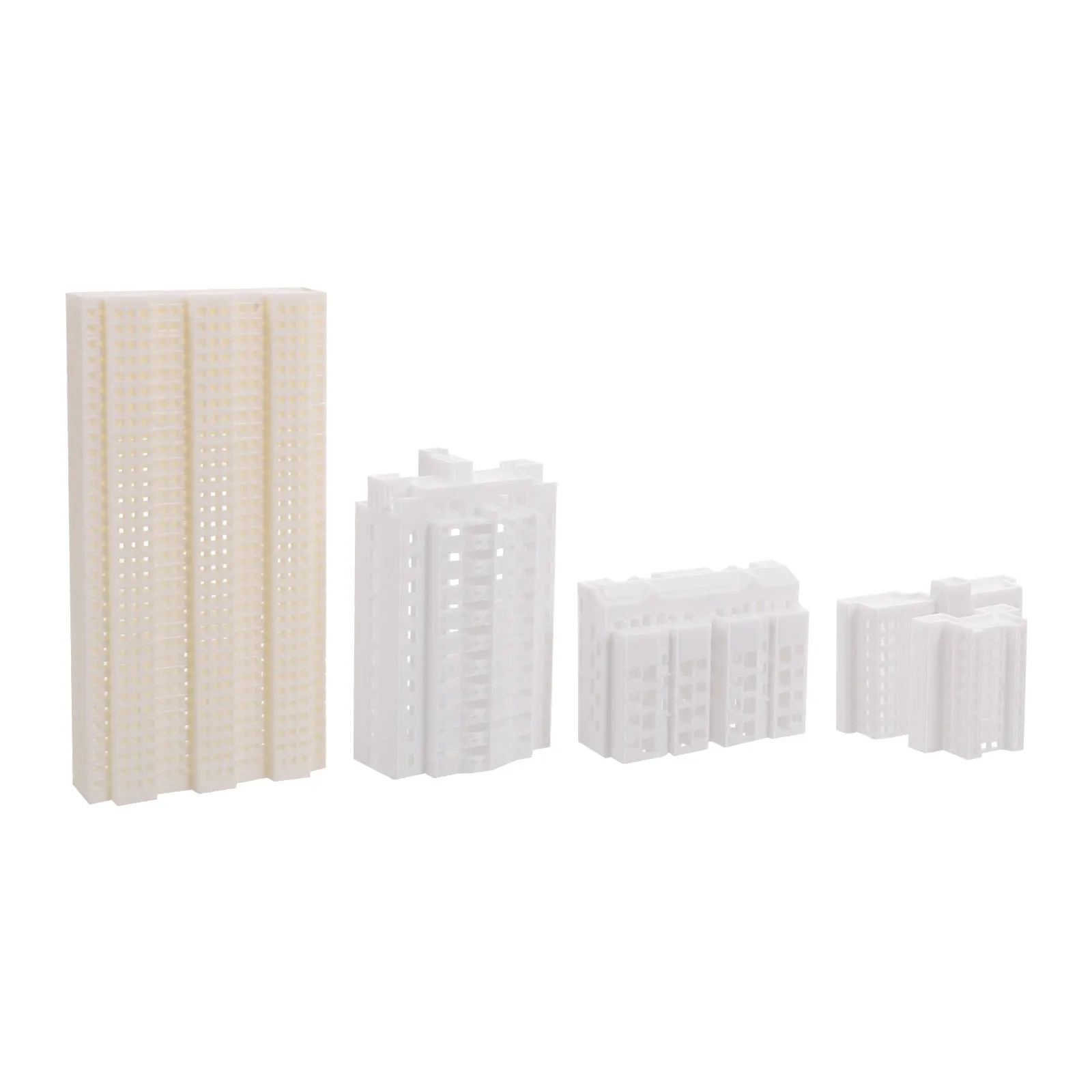 set-di-4-modelli-in-scala-di-edifici-urbani-miniature-in-plastica-bianca-per-layout-di-appartamenti-pianificazione-urbana-diorama-con-sabbia