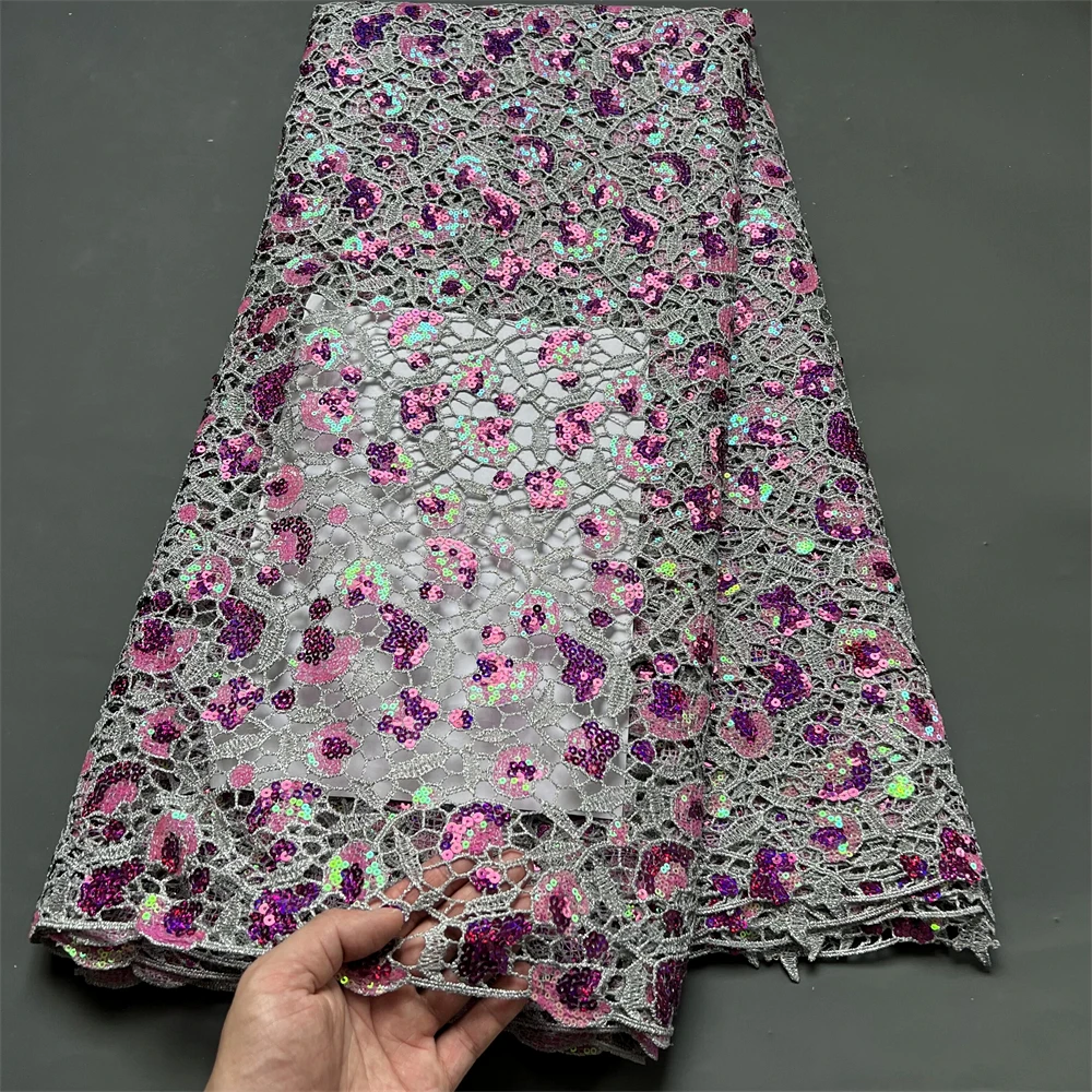2023 High Quality African Nigerian Lace Fabric Embroidery French Tulle Sequins Wedding Party Dress Guipure Water Soluble 5Yards