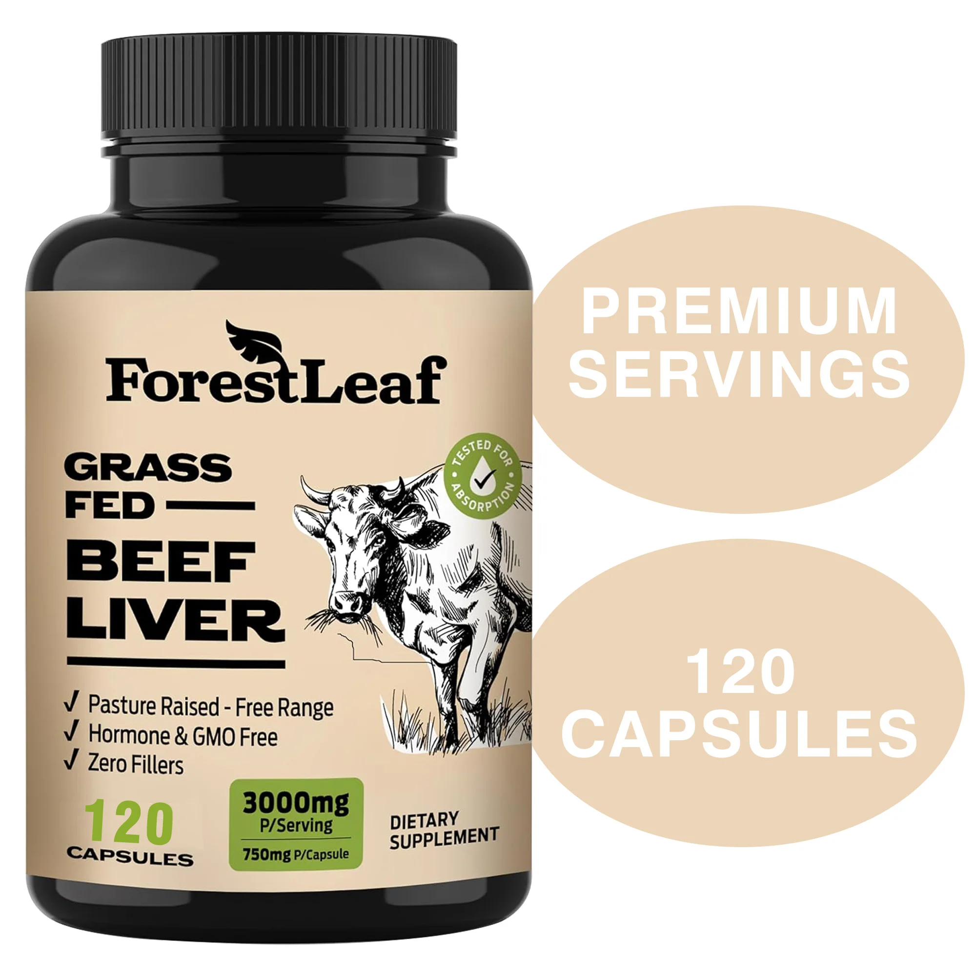 

Grass Fed Beef Liver Capsules - Supports Energy Production, Detoxification, Digestion, Immunity, and Overall Health, Non-GMO