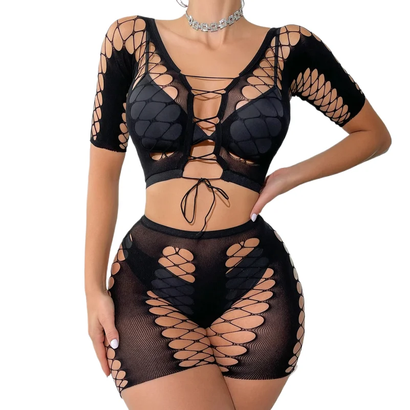 new sexy see-through tube top 2 piece Suit mesh Bodystocking sexy lingerie