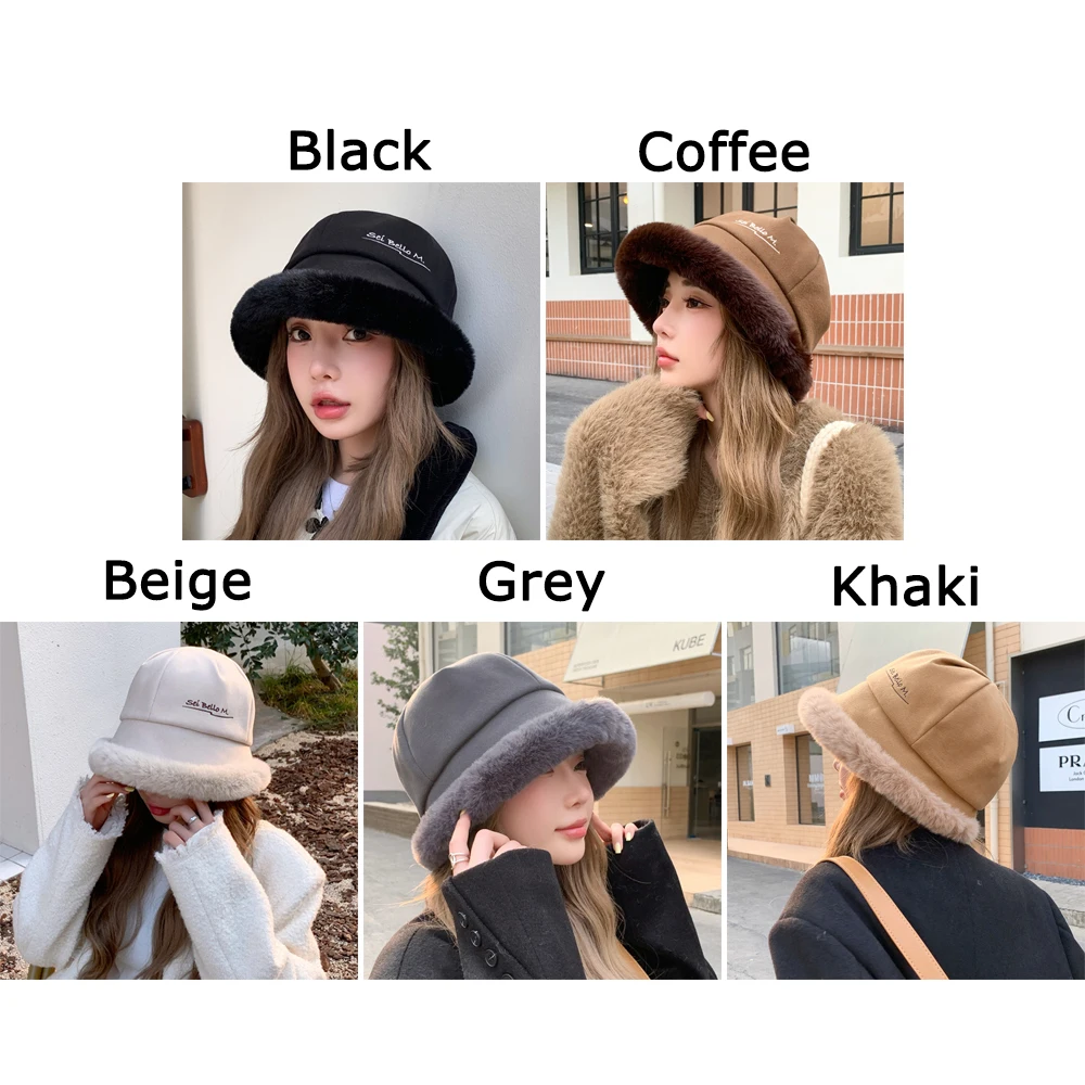 New Fashion Fluffy Fur Bucket Hat Thickened Windproof Basin Hat Ear Protection Plush Beanie Cap Chrismas Gifts