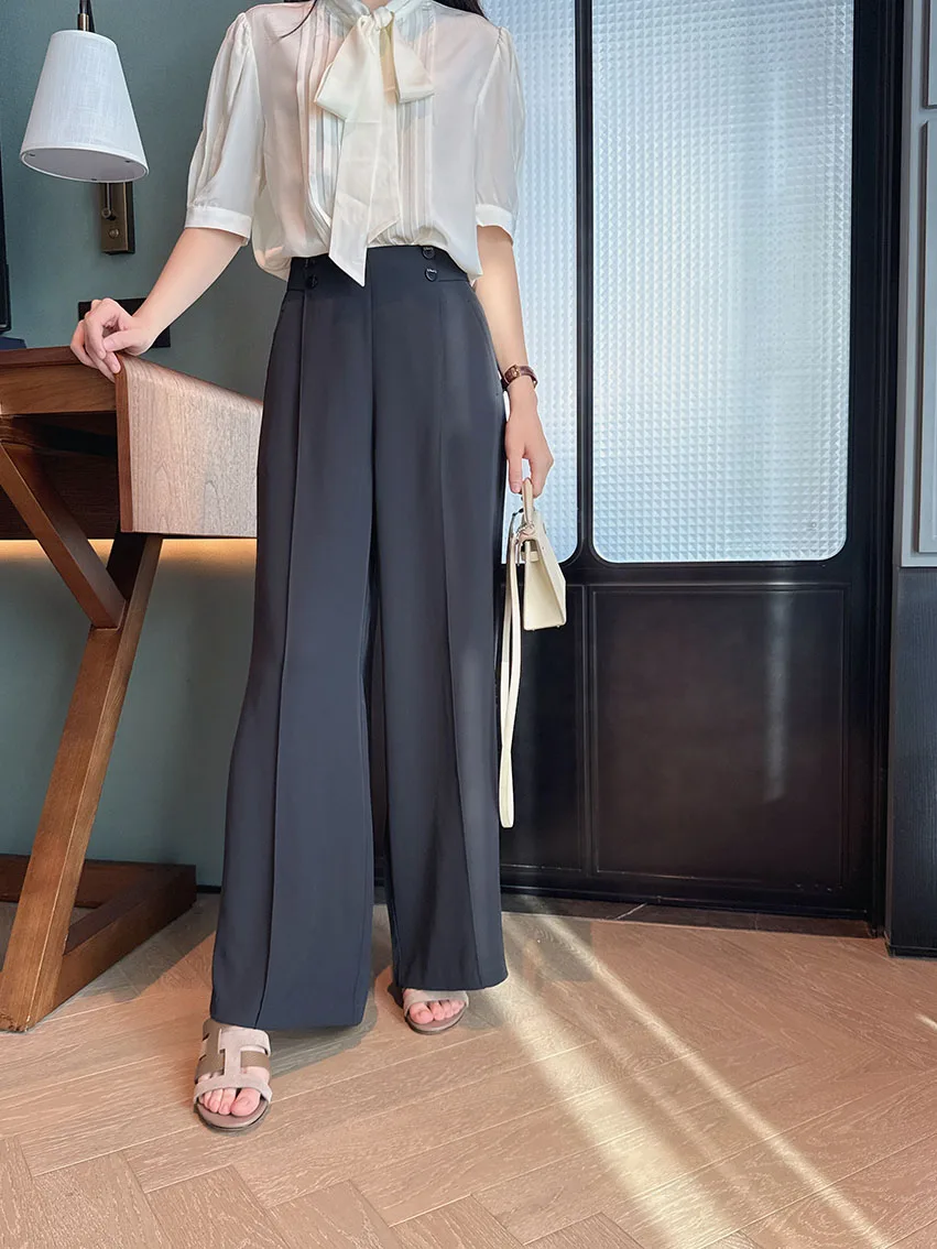 

High Waist Casual Straight Leg Smooth Ice Silk Cool Versatile Suit Pants for Women Commute Friendly All Body pe Suitable
