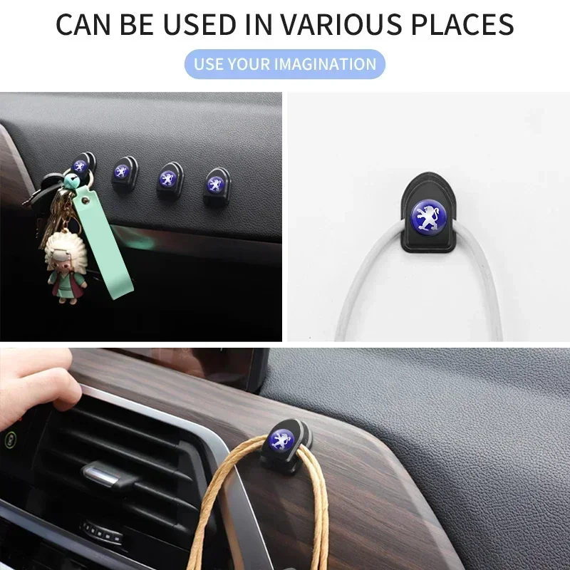 

4 шт. мини-крючок с логотипом автомобиля для Peugeot 206 307 308 3008 207 208 407 508 2008 5008 107 106 205 4008 автоаксессуары Декор