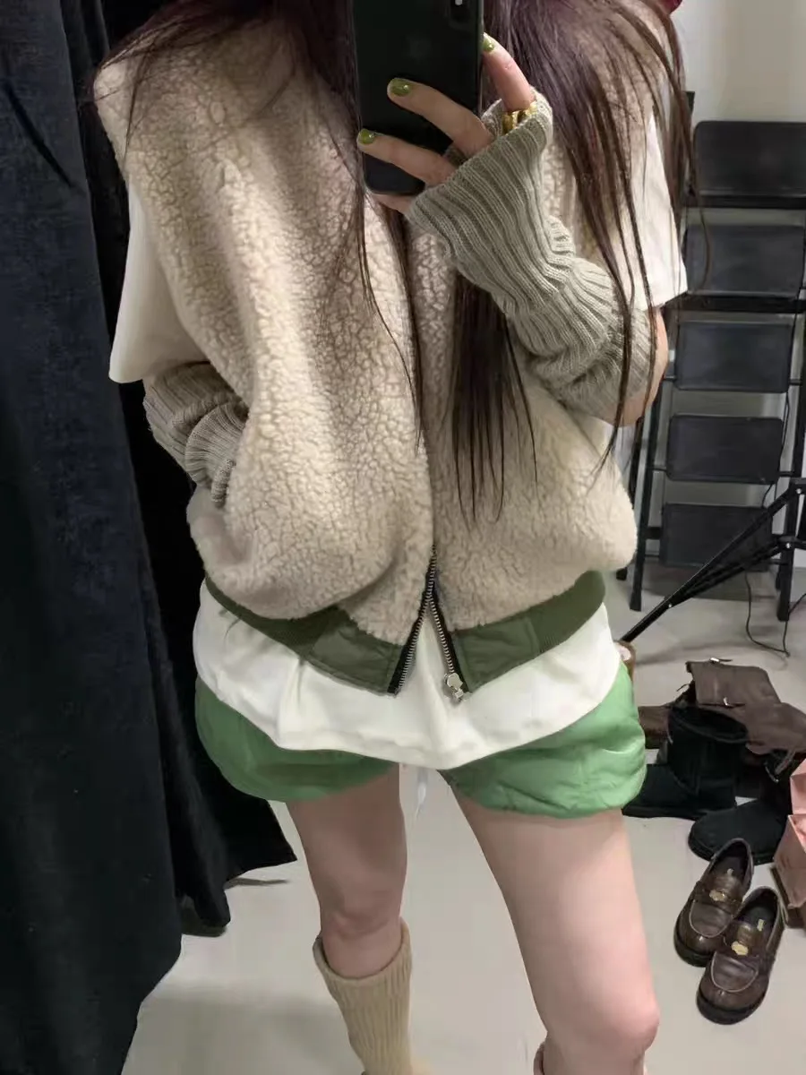 

Женский жилет из овечьей шерсти с воротником-стойкой, теплый, на хлопковой подкладке, двусторонний, модная зимняя верхняя одежда