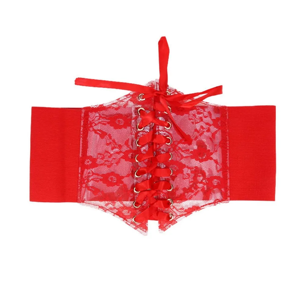 Retro Lace Waist Belt Slimming Body High Elasticity Lace-up Corset Belt External Wear Waistband