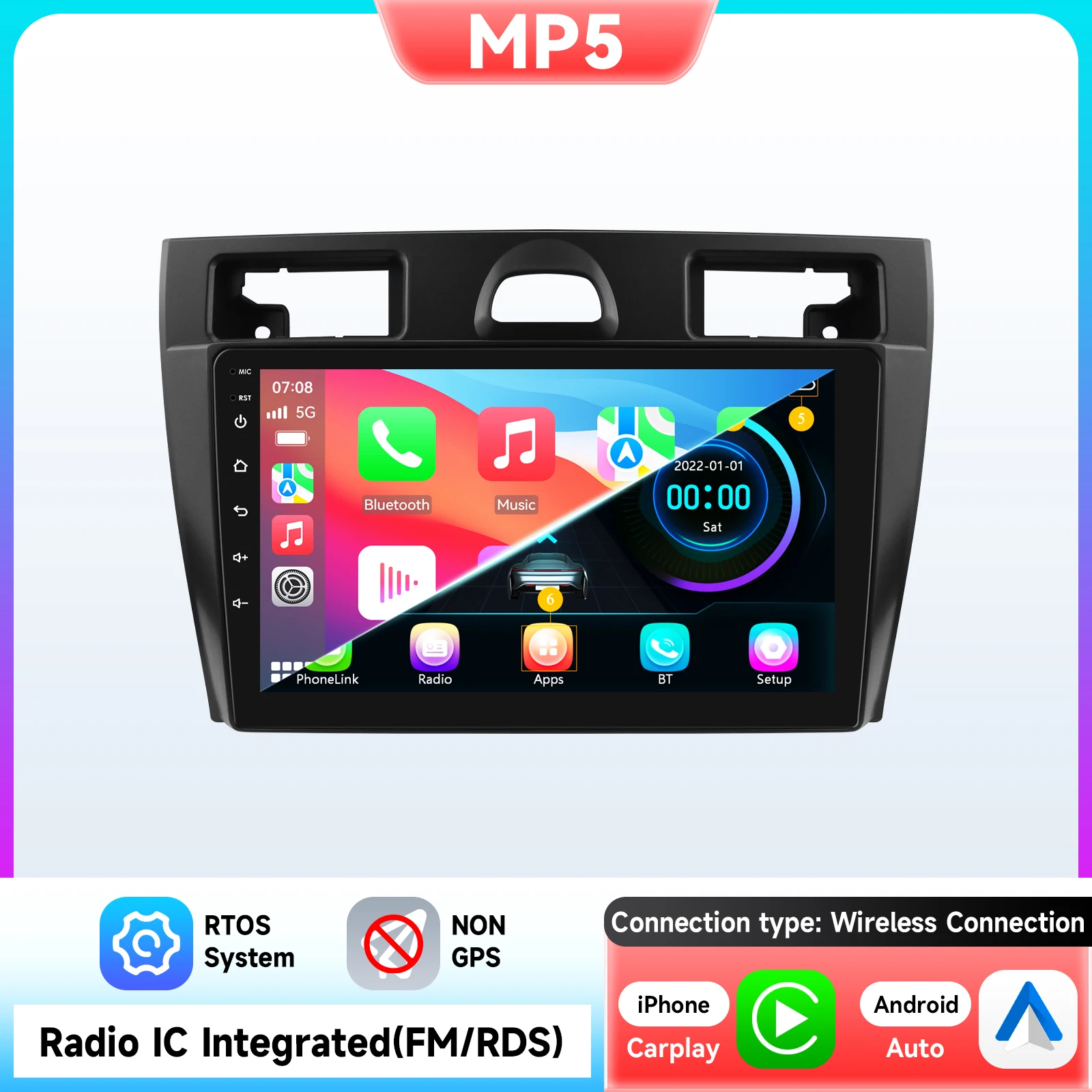 Hizpo 9 inch autoradio voor Ford Fiesta Mk VI 5 Mk5 2002 - 2008 draadloze Carplay Android auto multimedia videospeler 2 DIN radio autoradio GPS stereo slimme intelligente systemen IPS touchscreen head