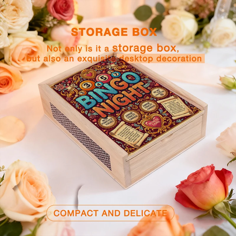 Деревянная коробка с 2D-печатью и дизайном в стиле BINGO NIGHT, идеальный подарок для хранения карт, украшений или карт Таро, праздничный винтажный стиль