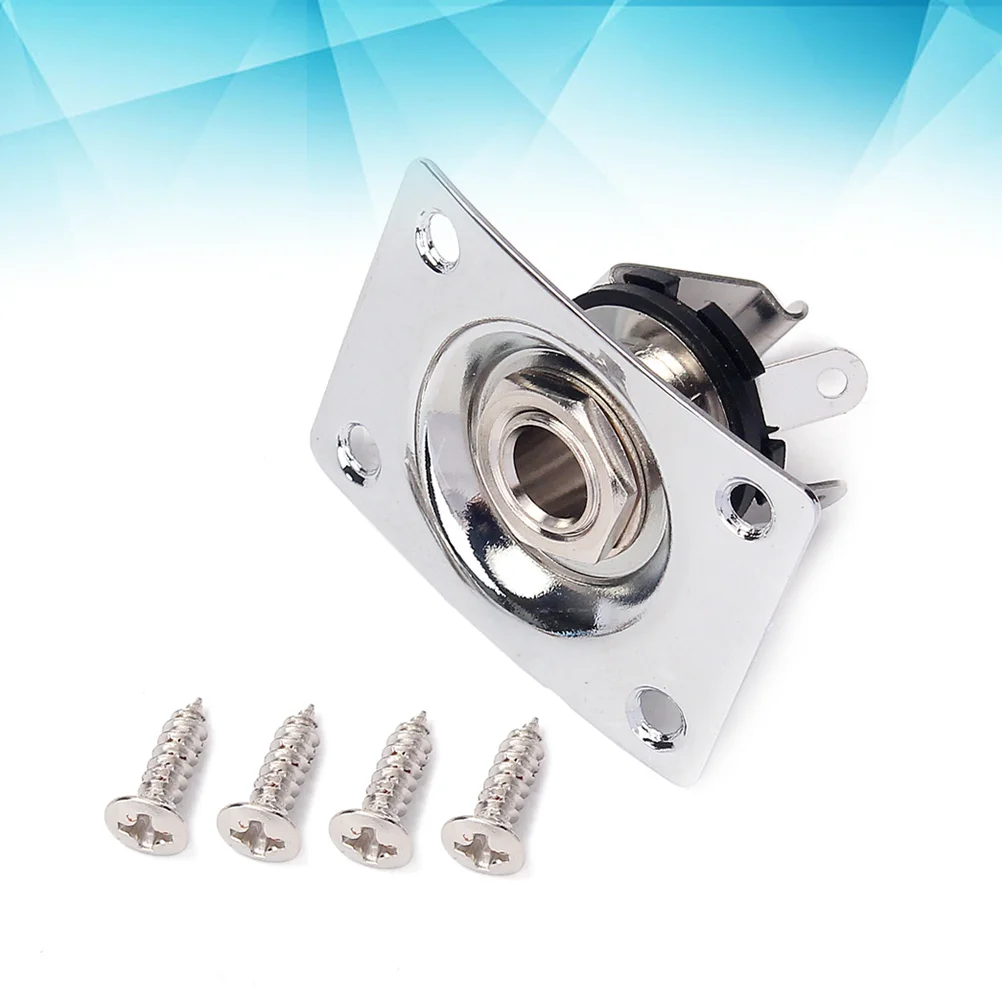 1/ 4 Inch 6 35mm Guitar Jack Socket Plate Square Jack Output Plate Electric Guitar Part Accessories with Screws Silver