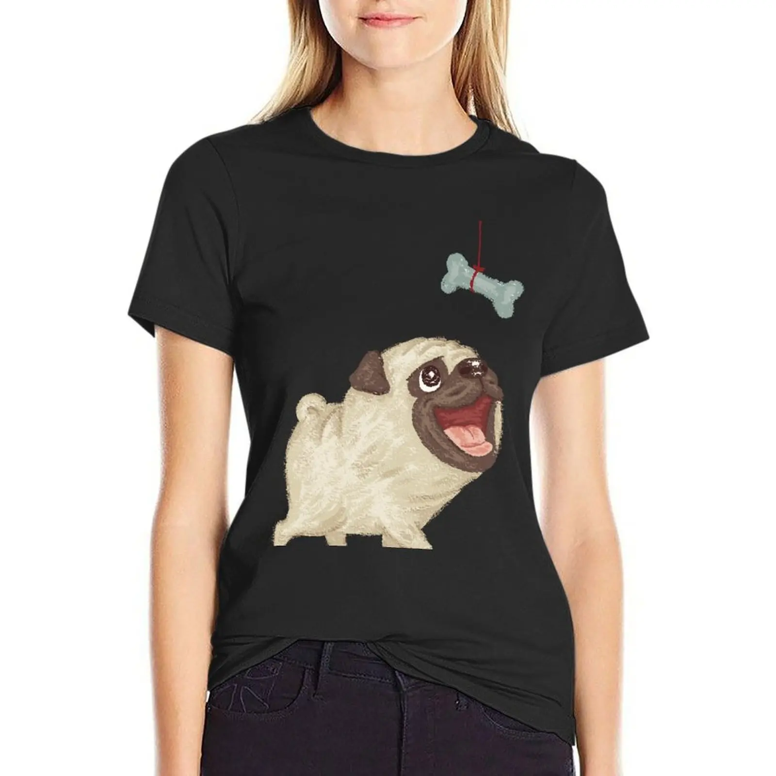 

Happy Pug and bone T-Shirt summer tops Female clothing tees T-shirt Women