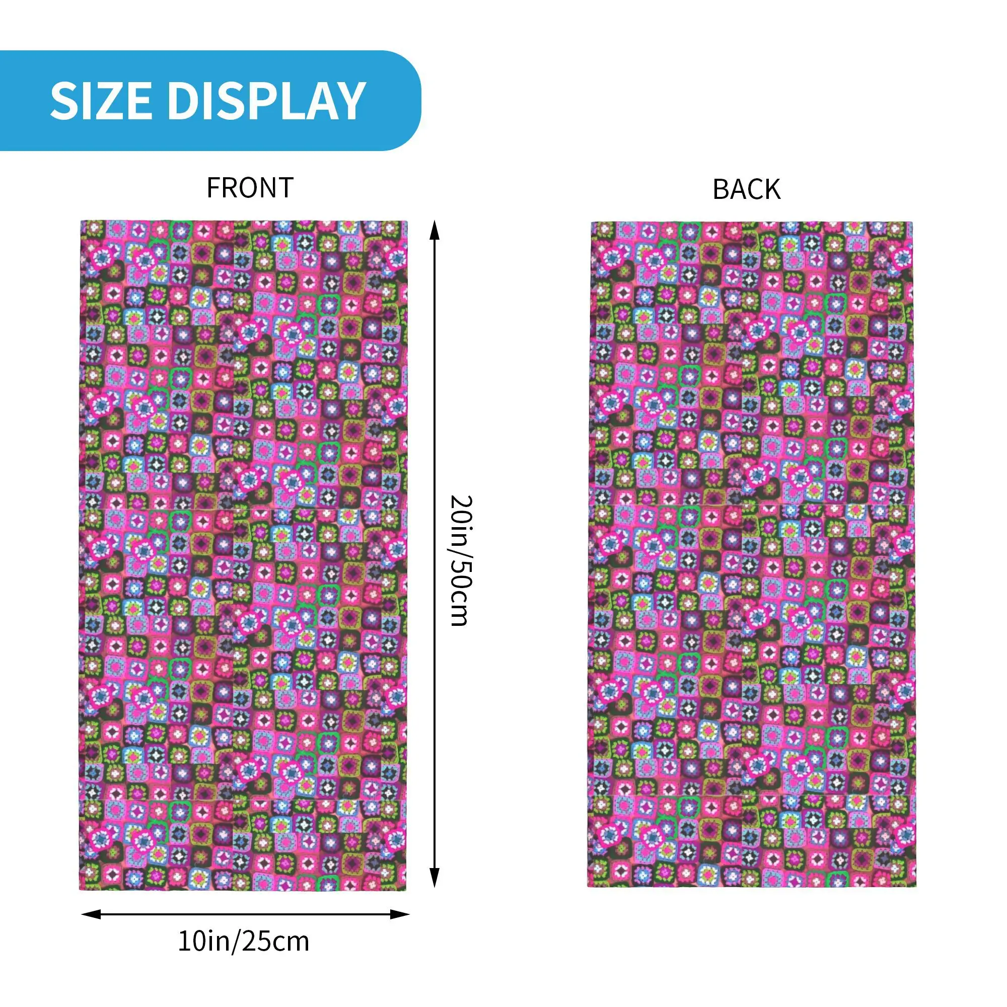 Crochet blanket granny square vintage Bandana Neck Cover Printed Mask Scarf Multi-use Balaclava Cycling Unisex Adult Winter