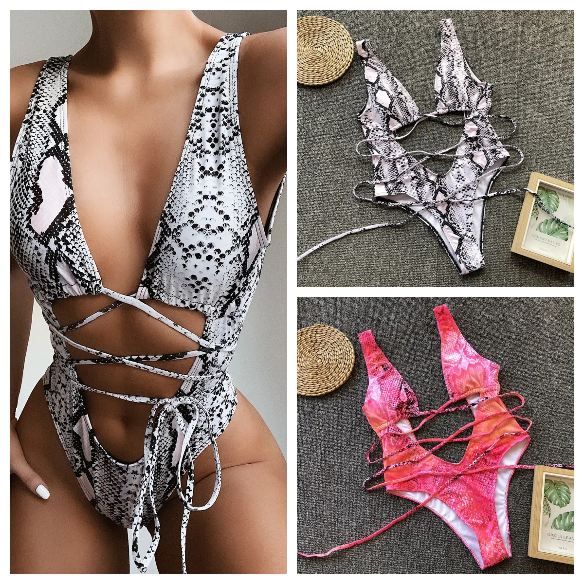 Brand Luxury Design Summer Bikini Leopard-Print Cutout Strap One-Piece Swimsuit For Women Sexy Swimming