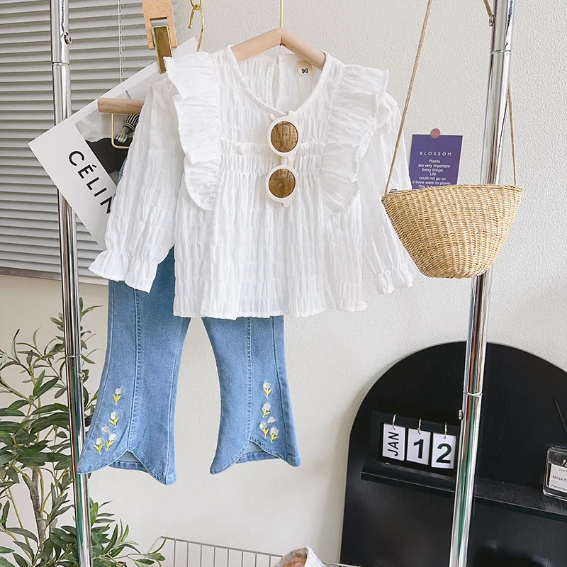 

Детская рубашка, новый осенний стиль, модная элегантная рубашка для девочек, освежающий топ с длинными рукавами, детская одежда