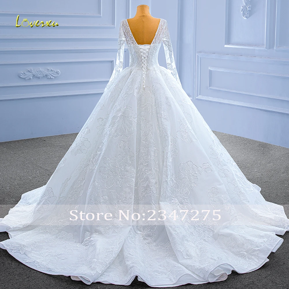 Loverxu Ball Gown Classic Wedding Dresses V-Neck Long Sleeve Vestido De Novia Beading Appliques Lace Up Custom Made Bridal Gown