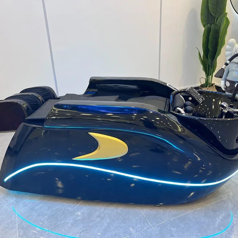 

-Leather LED Massage Shampoo Bed With Black Basin For Salon