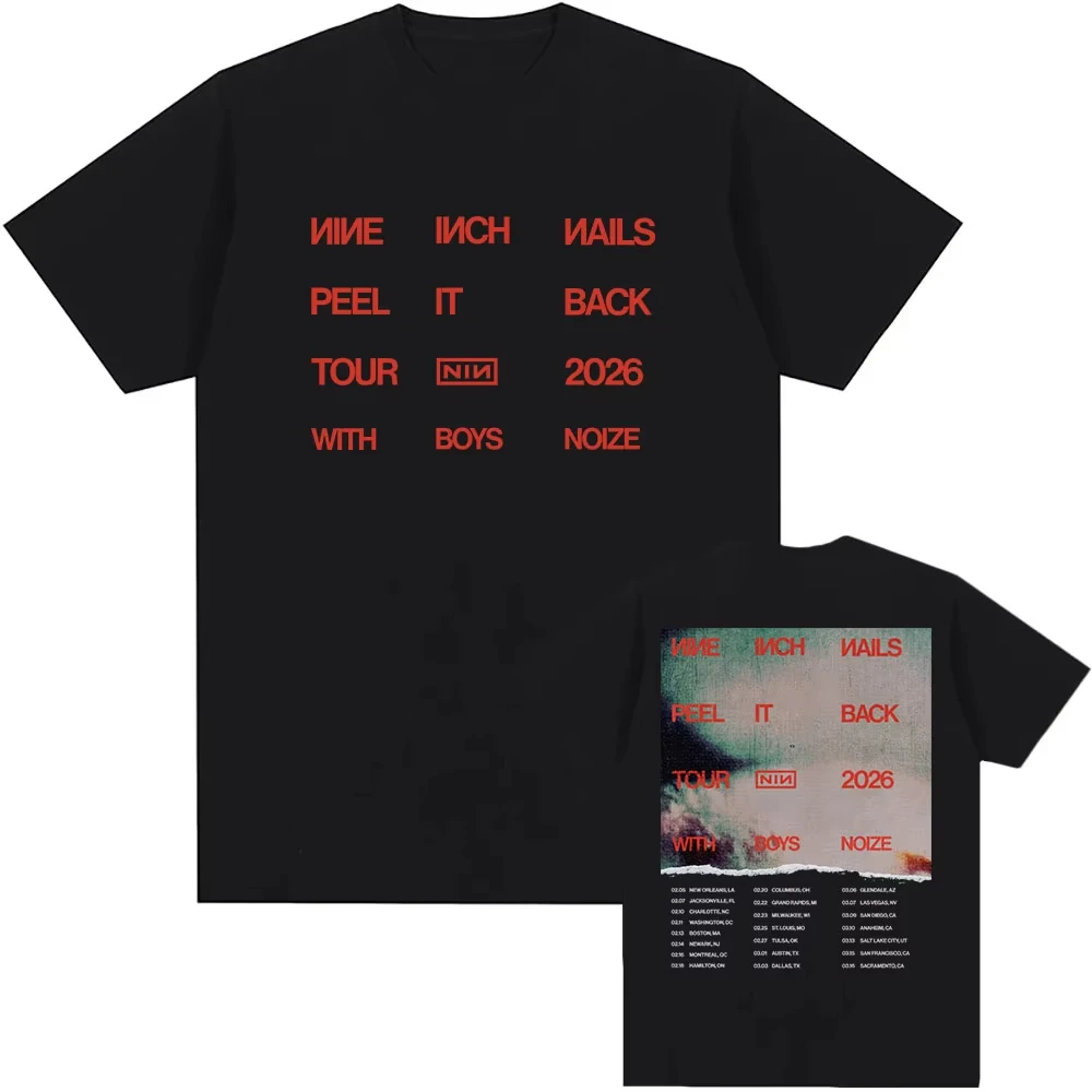 Nin nove Polegada unhas peel it back tour 2026 camiseta de algodão solto manga curta masculino tshirts rock band estilo rua moda t camisa