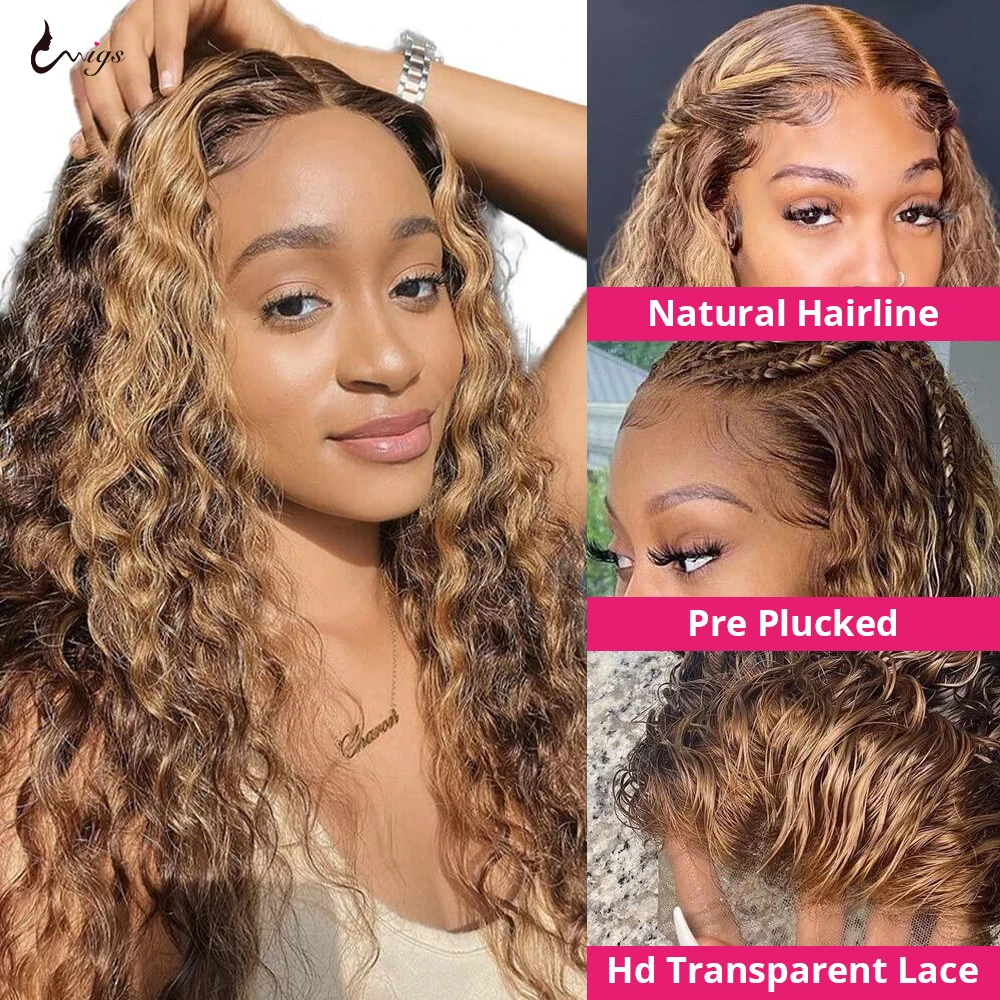 Highlight Curly 13x4 Lace Front Human Hair Wigs Honey Blonde Color 13x6 Lace Front Wigs 100% Human Hair 5x5 Lace Closure Wig