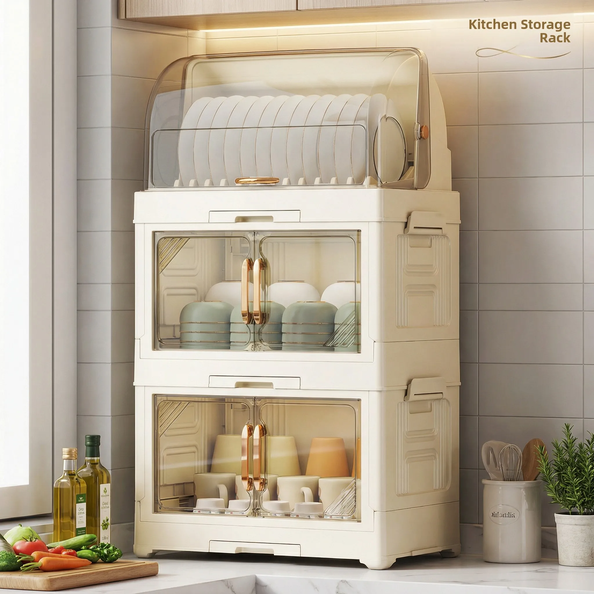 

Modern Minimalist Double Door Flip Cover Dishwasher Transparent Milk Bottle Dishware Spoon Rack Storage Draining Basket