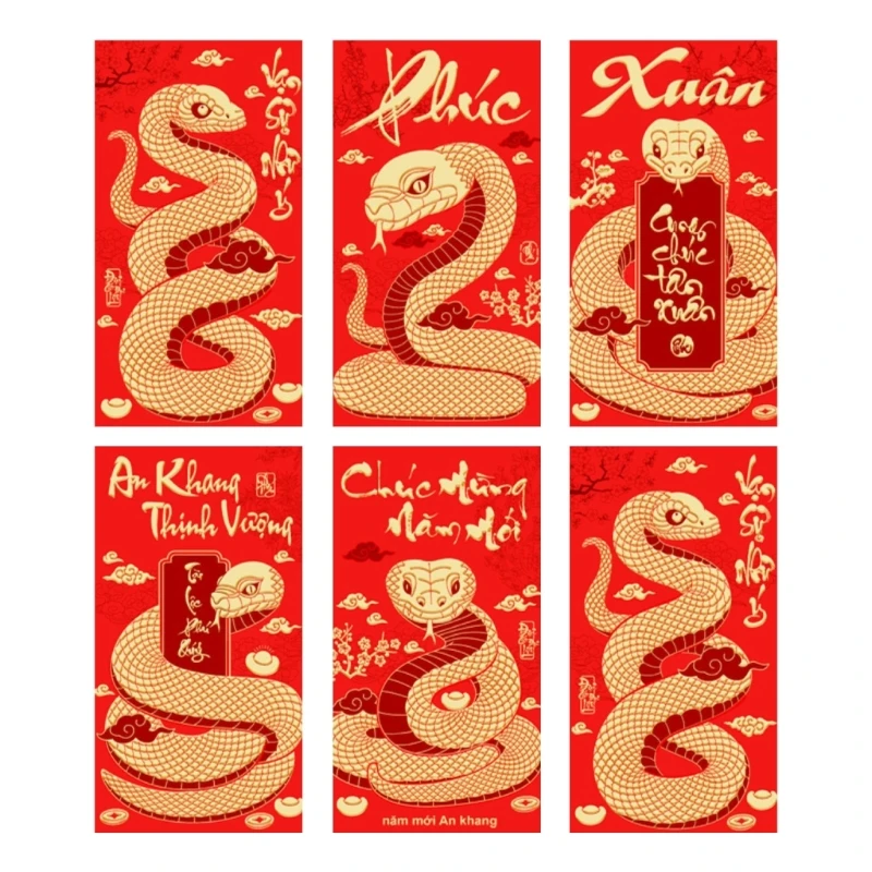 6Pcs New Year Redness Packets Traditional Snake Year Themed Envelopes Multifunctional Chinese Zodiacs Money Paper Dropshipping