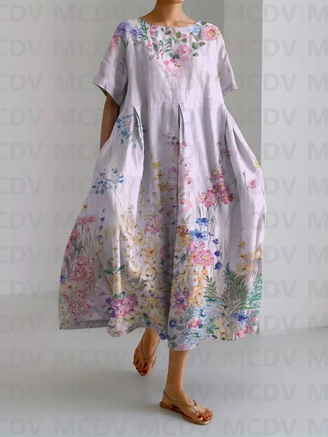 Robe décontractée à imprimé floral pour femmes, design botanique rétro, robes élégantes pour femmes