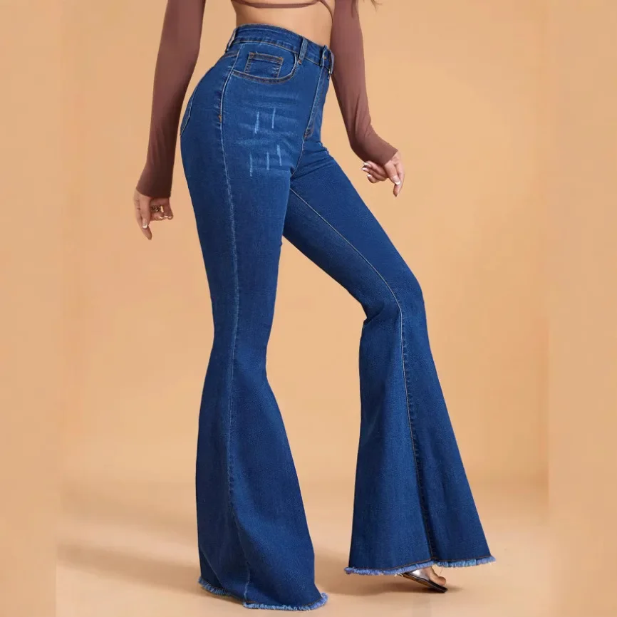 سراويل جينز مضيئة للنساء من قماش الدنيم سراويل قصيرة بجيوب متعثرة قابلة للتمدد بخصر عالٍ مغسولة 2025 ملابس الشارع بطول الأرض #4