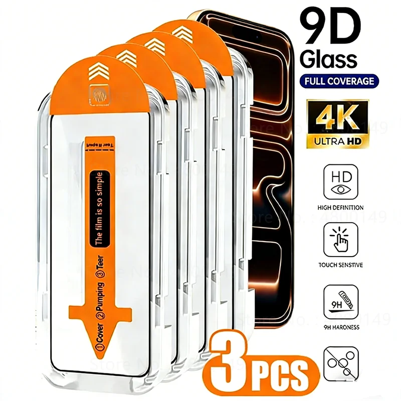3er-Pack Einfach zu Installierende HD Gehärtete Glas-Displayschutzfolie für iPhone Air 17 16 E 15 14 13 Pro Max Plus 12 Bildschirmschutzfilm