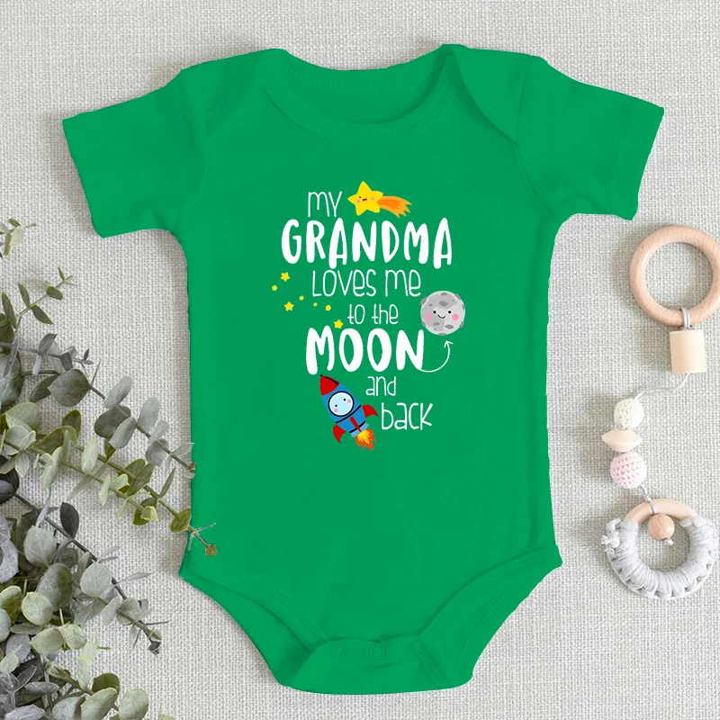 Baby Boys Girls Bodysuits My Grandma Loves Me To The Moon and Back Letter Print Infant Romper Cute Short Sleeve Cotton Jumpsuits