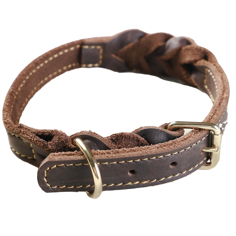 

Genuine Leather large Dog Collar Copper buckle big dog Collars pet Neck Strap Braided Real Leather Collar For Medium big Dogs