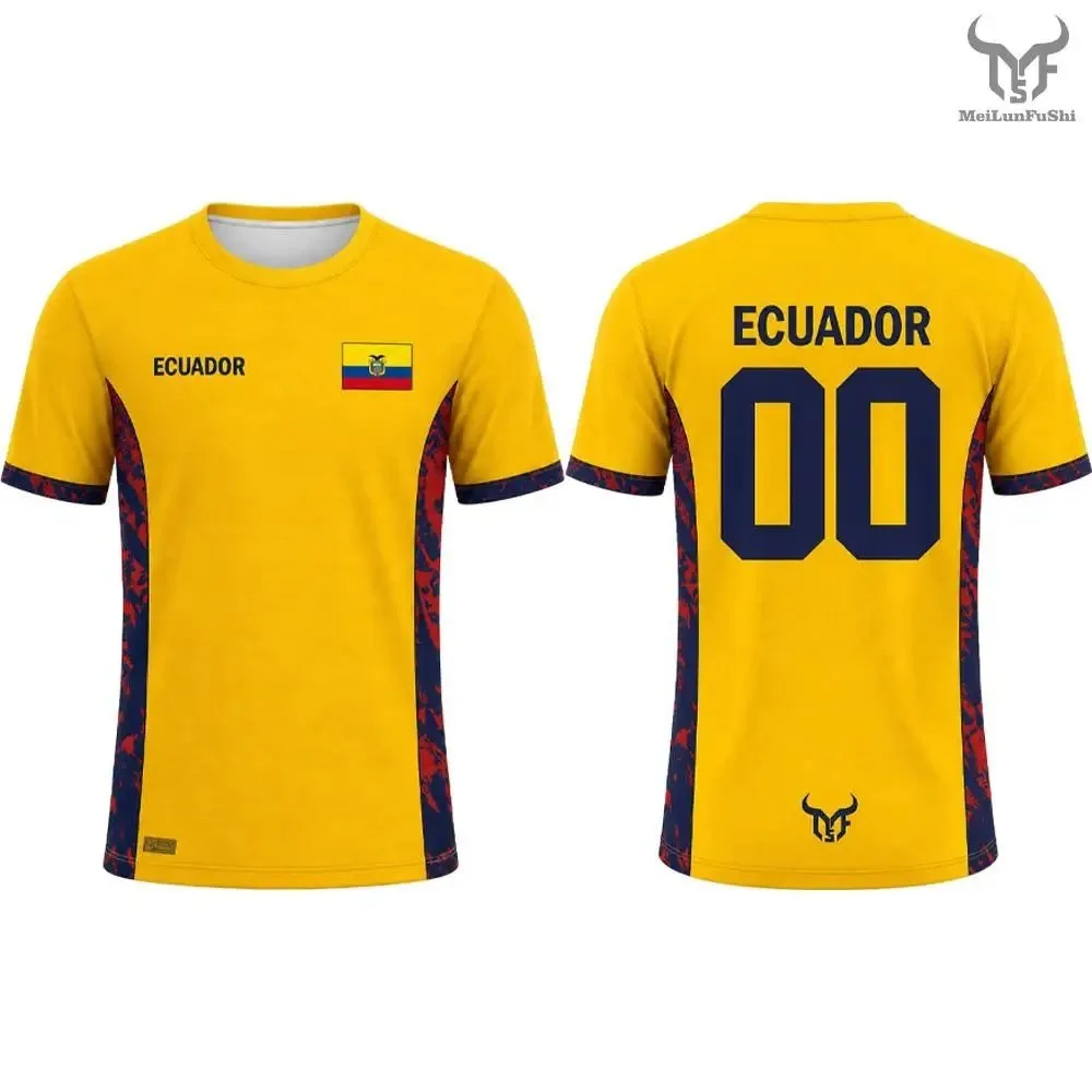Nueva Camiseta con Estampado de la Bandera de Ecuador, Camiseta Deportiva de Cuello Redondo para Hombre y Mujer, Jersey Holgado de Verano de Secado Rápido para Entrenamiento de Fútbol