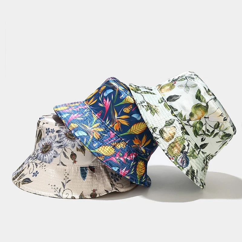 Women's Tropical Sunset Print Bucket Hat, Cotton Sun Cap for Beach Vacation Travel