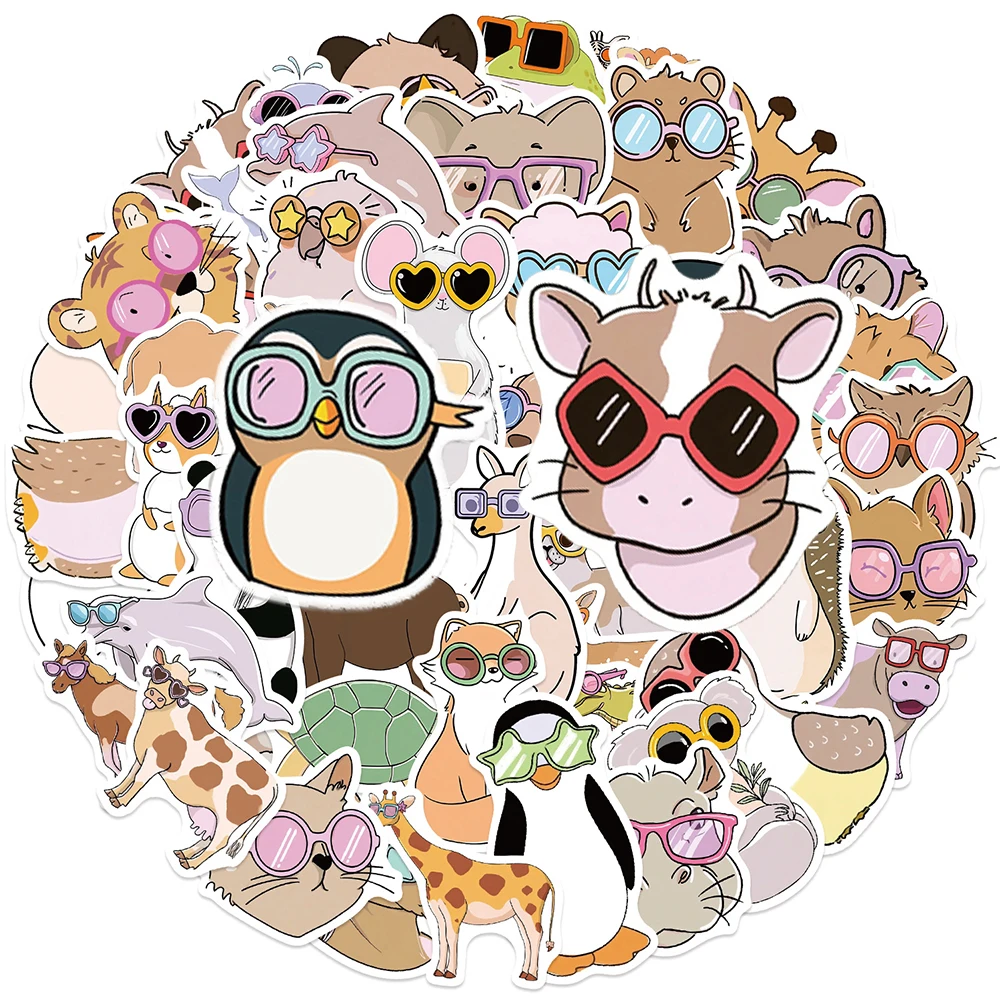 

10/30/50pcs Cute INS Style Wearing Glasses Animal Stickers Waterproof DIY Guitar Phone Laptop Funny Cartoon Graffiti Decals Toy