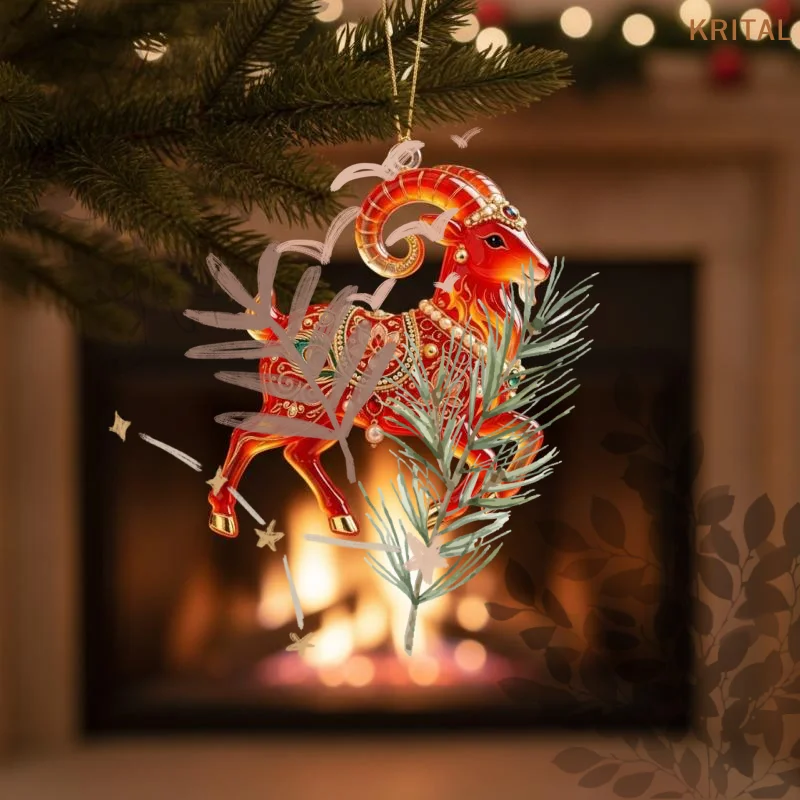 2D Flat Goat Hanging Ornament: Acrylic Shining Goat Pendant Simulation Artificial Rhinestone Christmas Tree Ornament Bag Charms