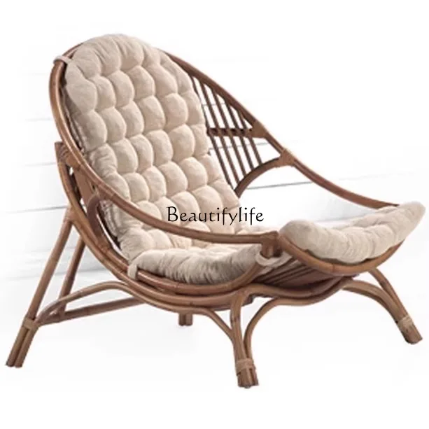 

*Pure handmade Chinese retro rattan chair real rattan single casual back chair for home use