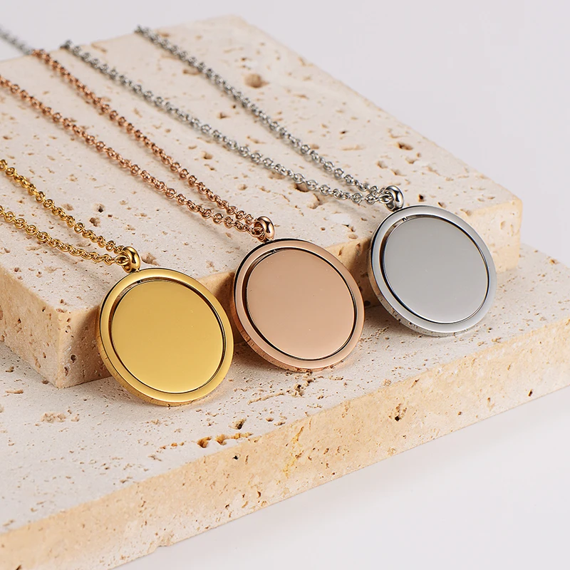 3Pcs Stainless Steel Rotatable Round Pendant Necklace Spinner Jewelry Gift 25mm Circular Necklaces DIY Jewelry Accessories