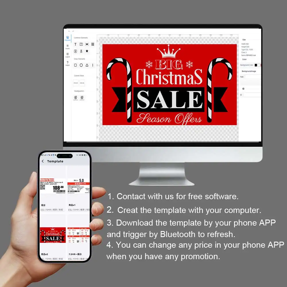 Etiqueta de estante electrónica Bluetooth de 2,13 pulgadas, etiqueta de precio digital Surermarket, tarjeta de visualización, pantalla Eink, aplicación de teléfono, Software de operación