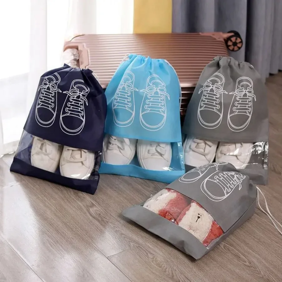 

5pcs/set Shoe Storage Bag With Thickened Non-woven Fabric Strap Mouth Large Capacity Travel Waterproof Shoe Bag Moistureproof