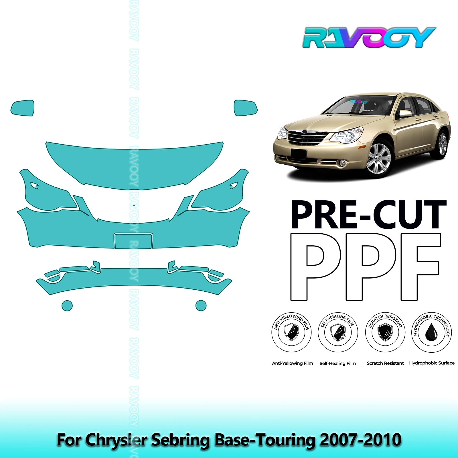 

8.5Mil Precut Paint Protection Film PPF Clear Bra Front Kit For Chrysler Sebring Base-Touring 2007-2010